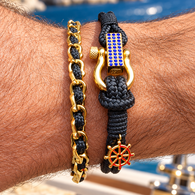 ROYAL 3mm Armband mit nautischer Faltschließe, schwarz