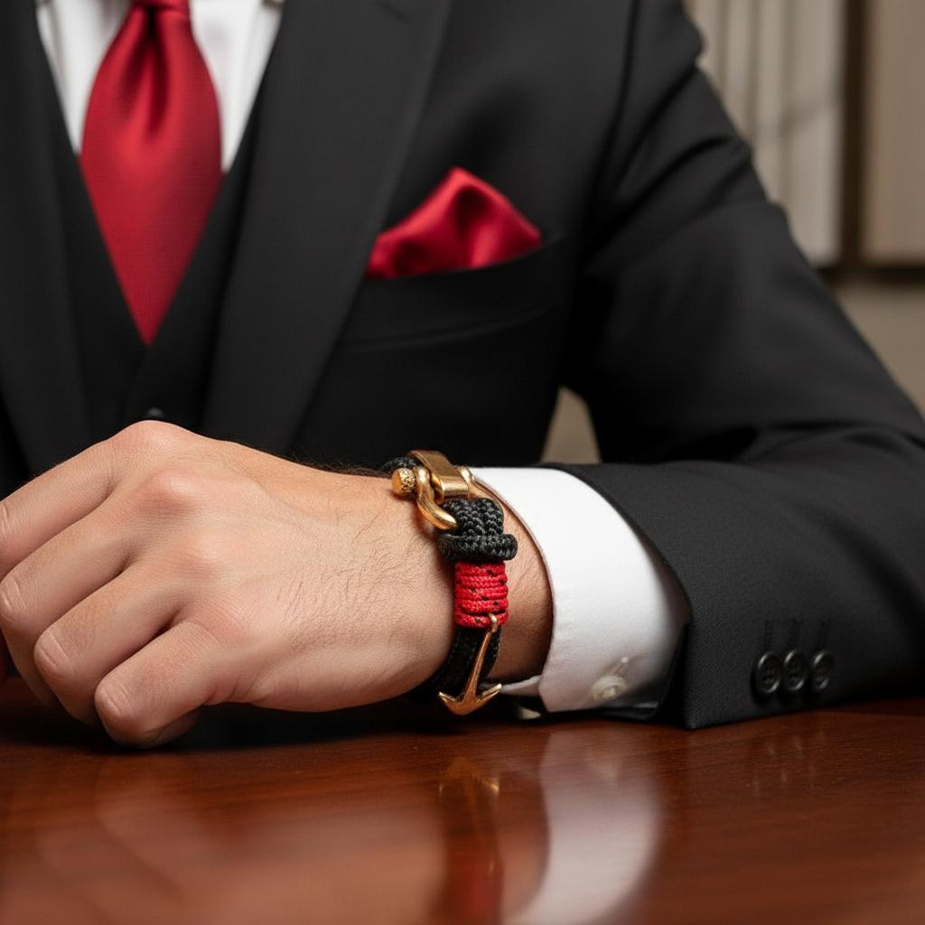 ADRIATICA Nautical Clasp & Anchor Bracelet Black Red