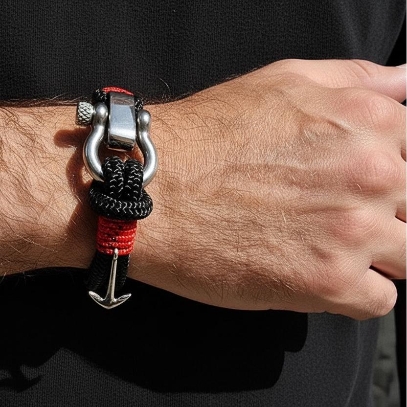 ADRIATICA Nautical Clasp & Anchor Bracelet Black Red