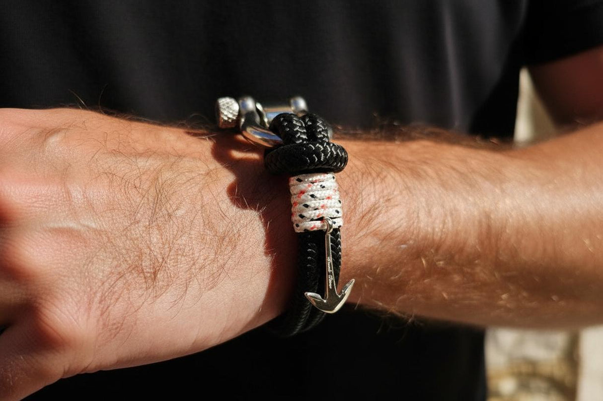 ADRIATICA Armband mit nautischem Verschluss und Anker, Schwarz/Weiß