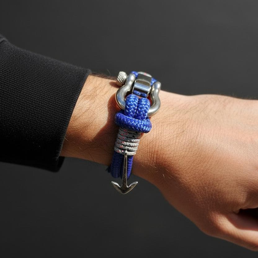 ADRIATICA Armband mit nautischem Verschluss und Anker, Blau-Grau