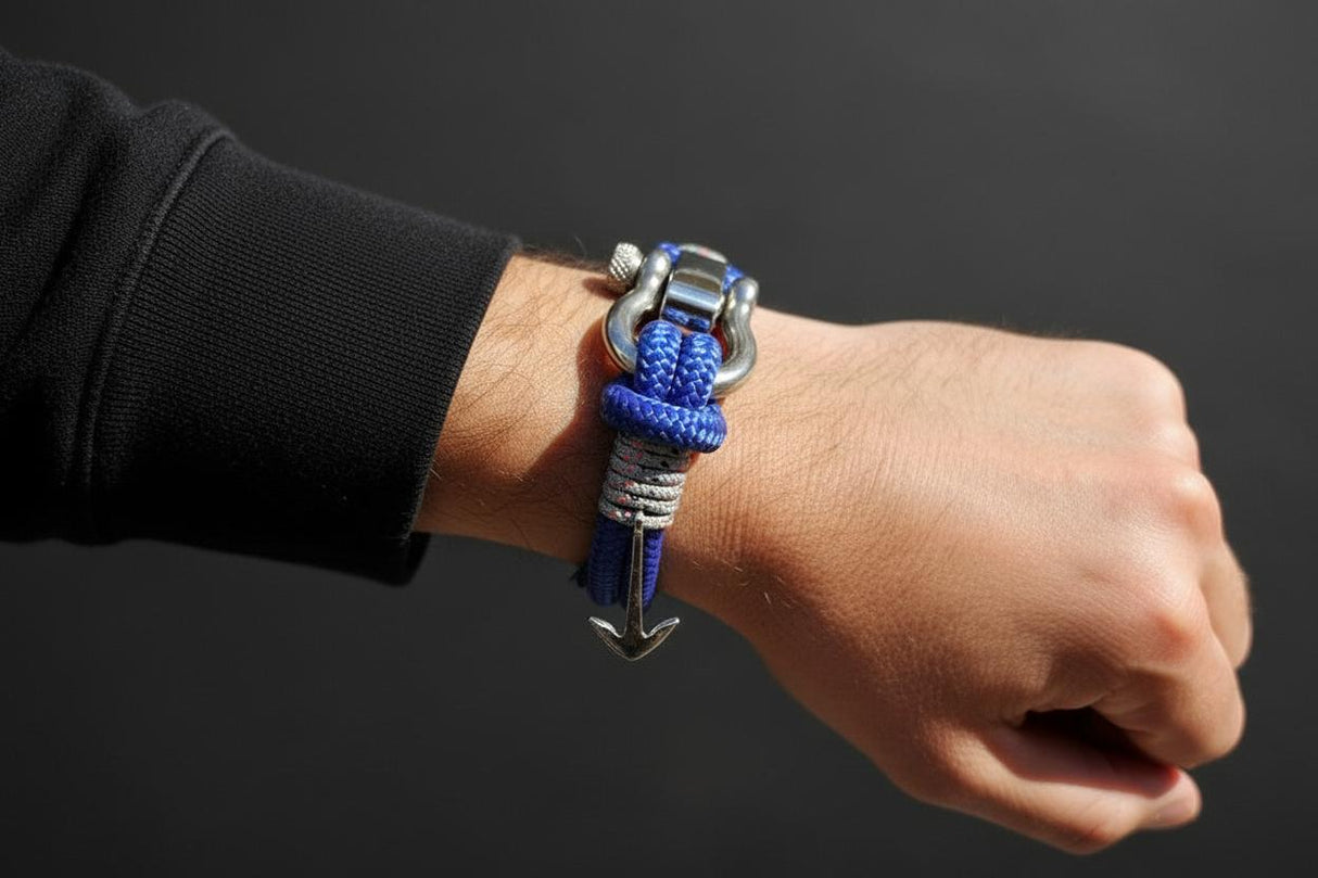 ADRIATICA Armband mit nautischem Verschluss und Anker, Blau-Grau
