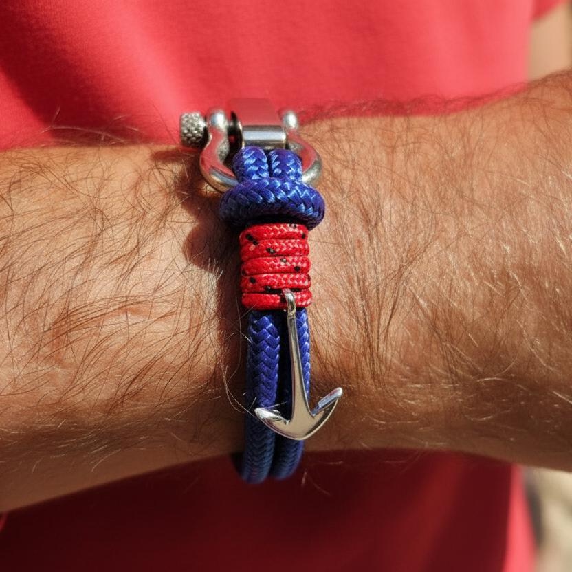 ADRIATICA Armband mit nautischem Verschluss und Anker, Blau/Rot