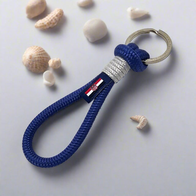 HARBOUR nautical rope keyring blue grey