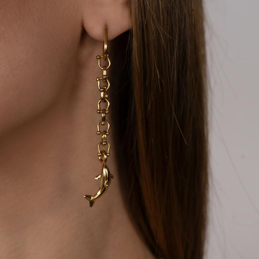 OCEAN MINI Dangle Earrings with Dolphin Pendant