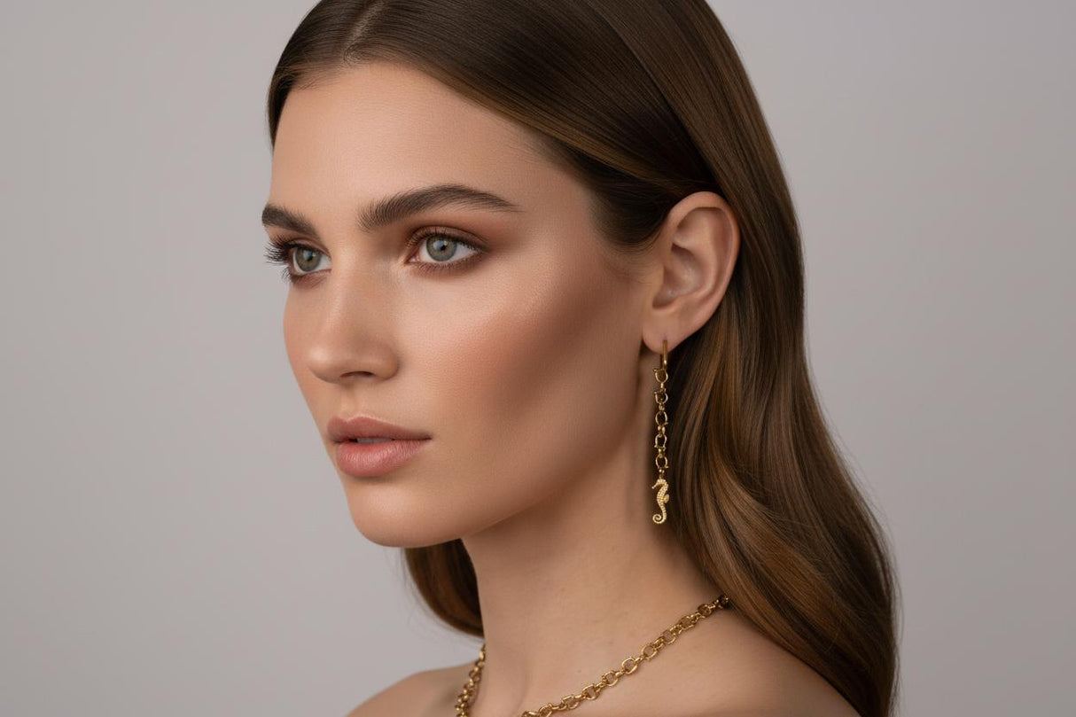 OCEAN MINI Dangle Earrings with Sea Horse Pendant