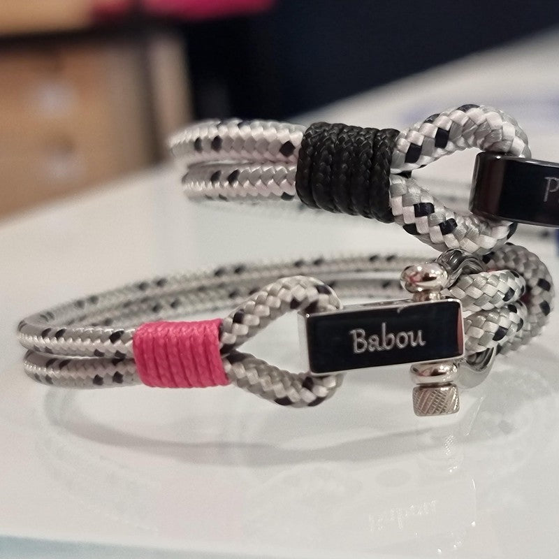 ROYAL 3mm nautical clasp bracelet grey mix pink