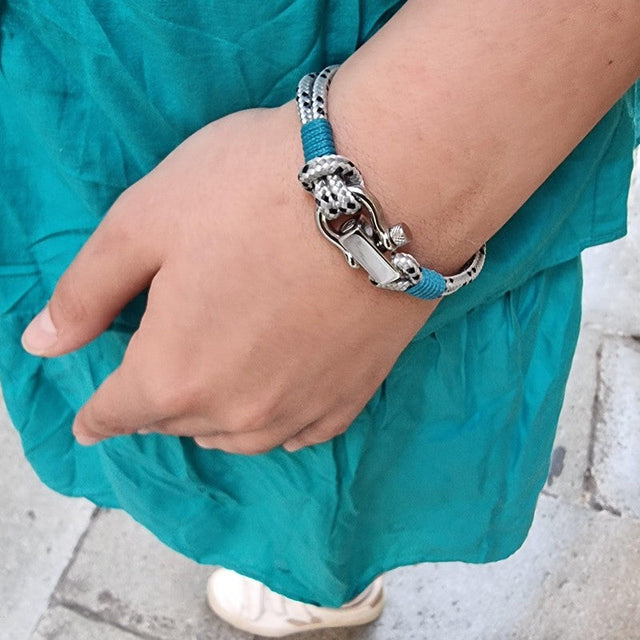 ROYAL 3mm nautical clasp bracelet grey mix turquoise