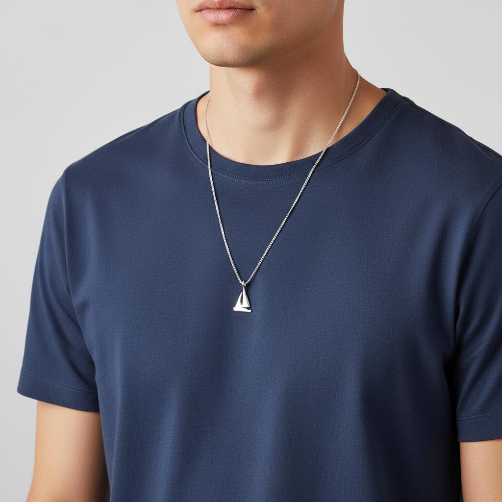 Steel necklace with OCEAN MINI sailing yacht pendant