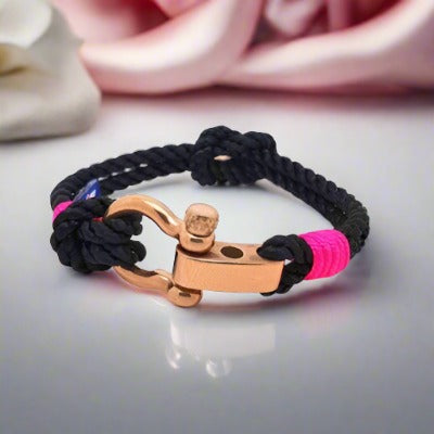 WAVES 4mm Nautical Clasp Bracelet Black Neon Pink