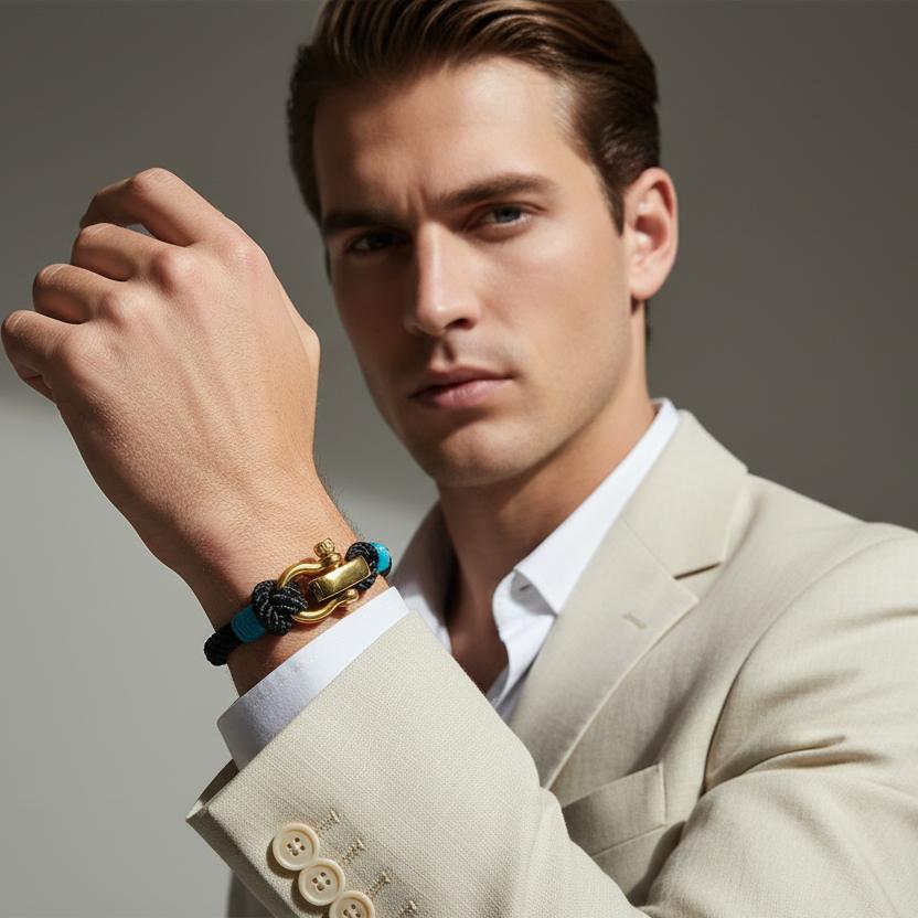 WAVES 4mm Nautical Clasp Bracelet Black Turquoise