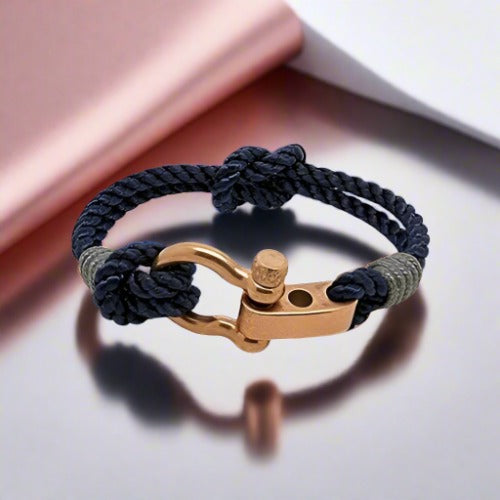 WAVES 4mm Nautical Clasp Bracelet Navy Blue Grey