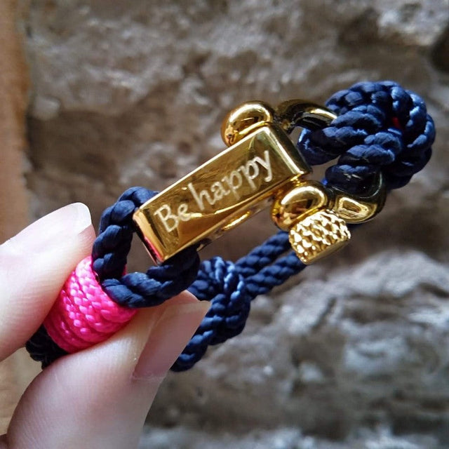 WAVES 4mm Nautical Clasp Bracelet Navy Blue Neon Pink
