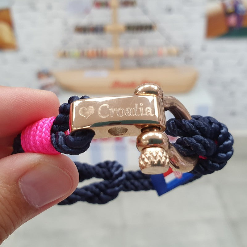 WAVES 4mm Nautical Clasp Bracelet Navy Blue Neon Pink