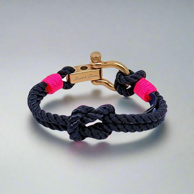 WAVES 4mm Nautical Clasp Bracelet Navy Blue Neon Pink