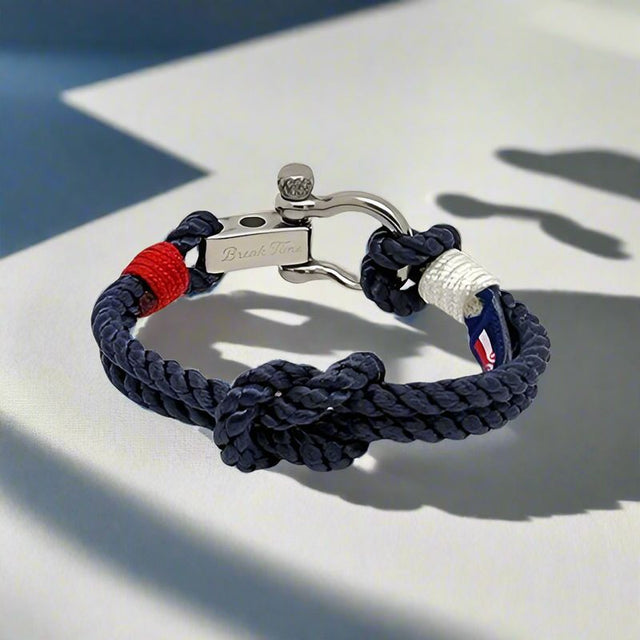 WAVES 4mm Nautical Clasp Bracelet Navy Blue Red White
