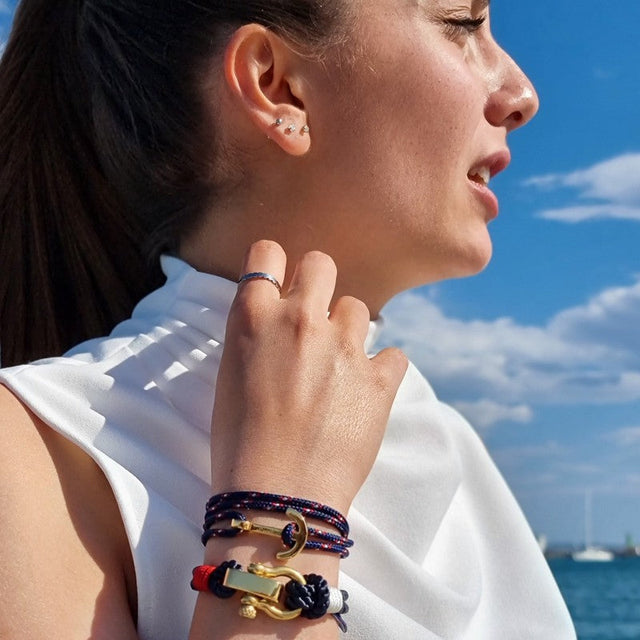 WAVES 4mm Nautical Clasp Bracelet Navy Blue Red White