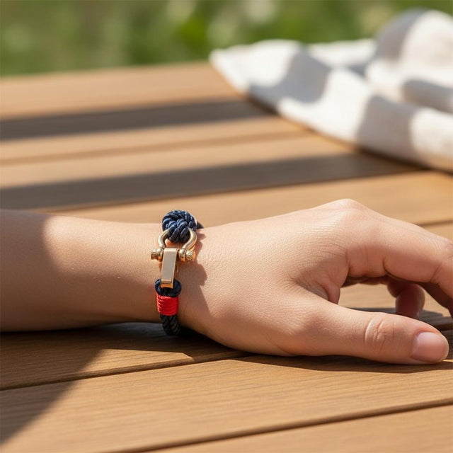 WAVES 4mm Nautical Clasp Bracelet Navy Blue Red White