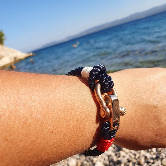 WAVES 4mm Nautical Clasp Bracelet Navy Blue Red White