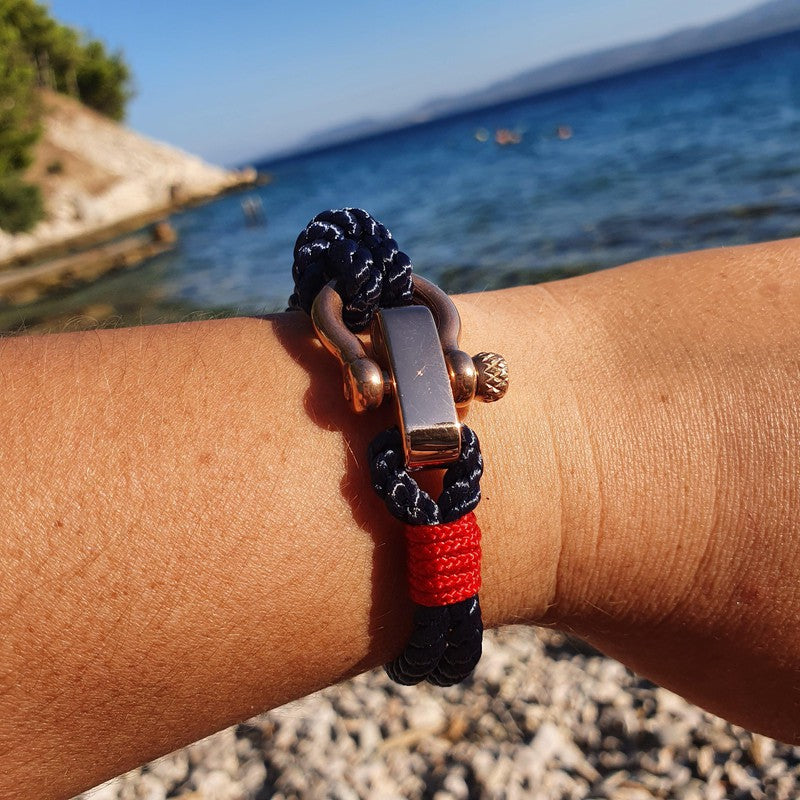 WAVES 4mm Nautical Clasp Bracelet Navy Blue Red White