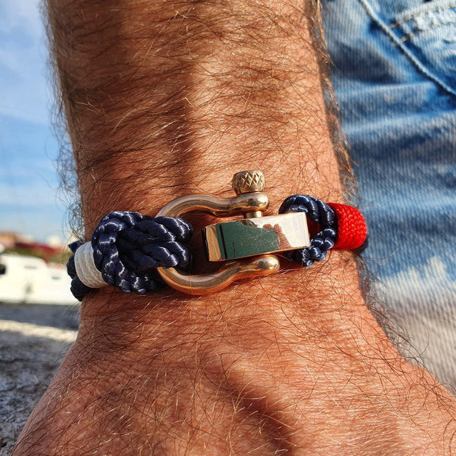 WAVES 4mm Nautical Clasp Bracelet Navy Blue Red White
