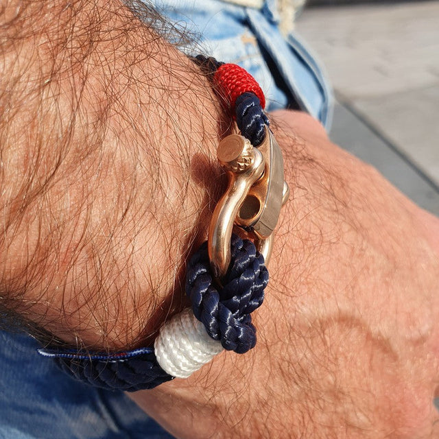WAVES 4mm Nautical Clasp Bracelet Navy Blue Red White