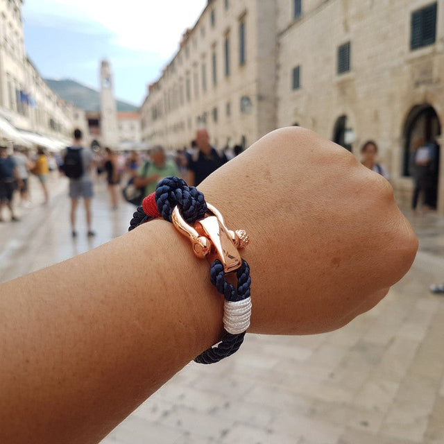 WAVES 4mm Nautical Clasp Bracelet Navy Blue Red White