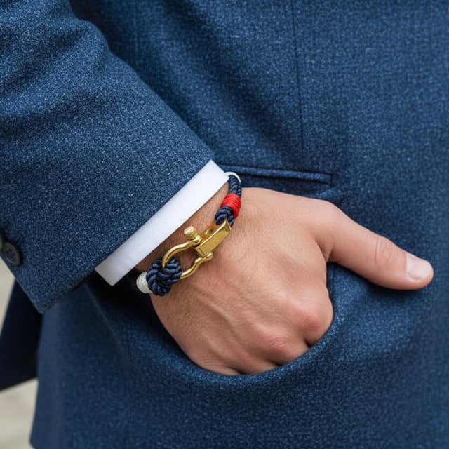 WAVES 4mm Nautical Clasp Bracelet Navy Blue Red White