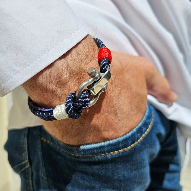 WAVES 4mm Nautical Clasp Bracelet Navy Blue Red White