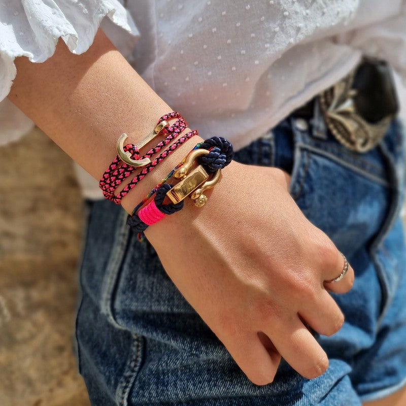 WAVES Soft Rope Bracelet Navy Blue Neon Pink