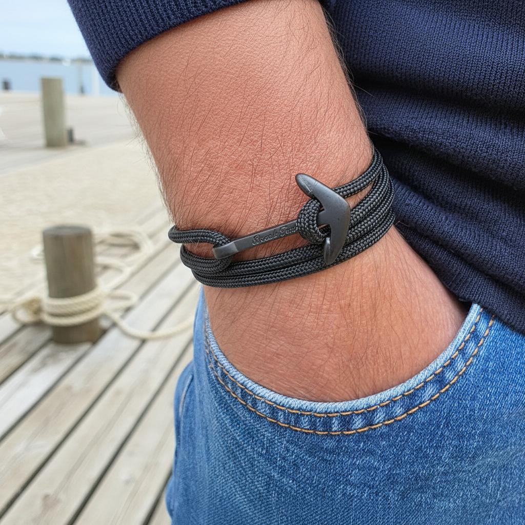 YACHT CREW big anchor bracelet black