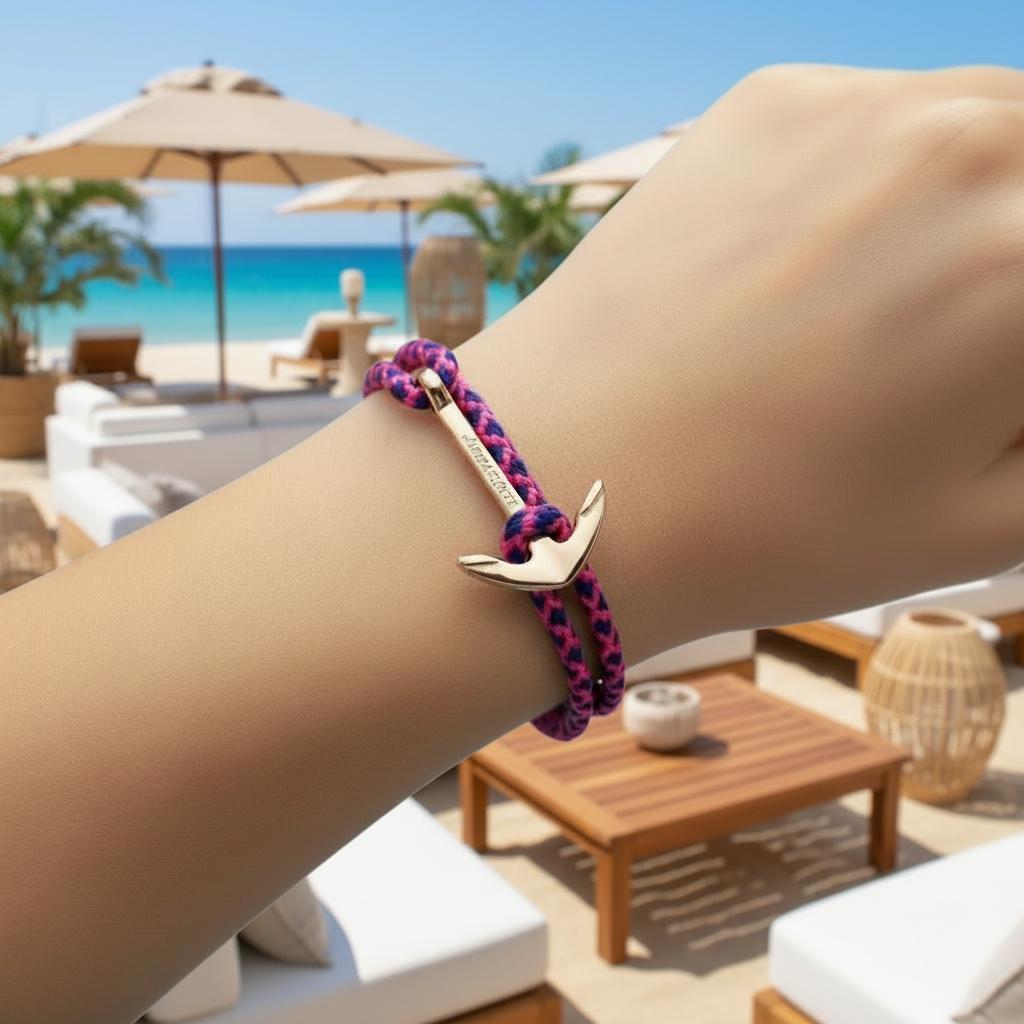 YACHT CREW medium anchor bracelet neon pink