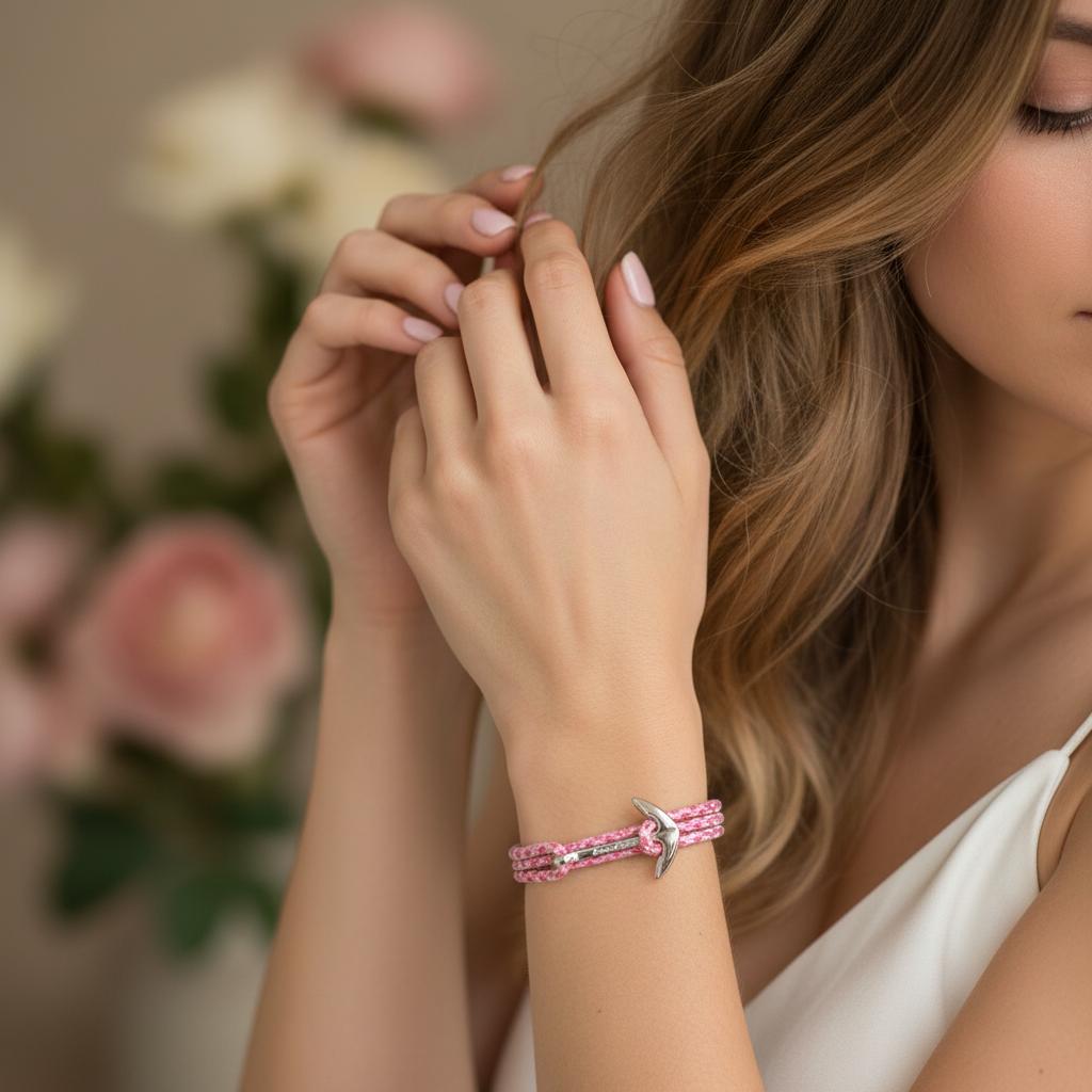 YACHT CREW medium anchor bracelet rose pink white