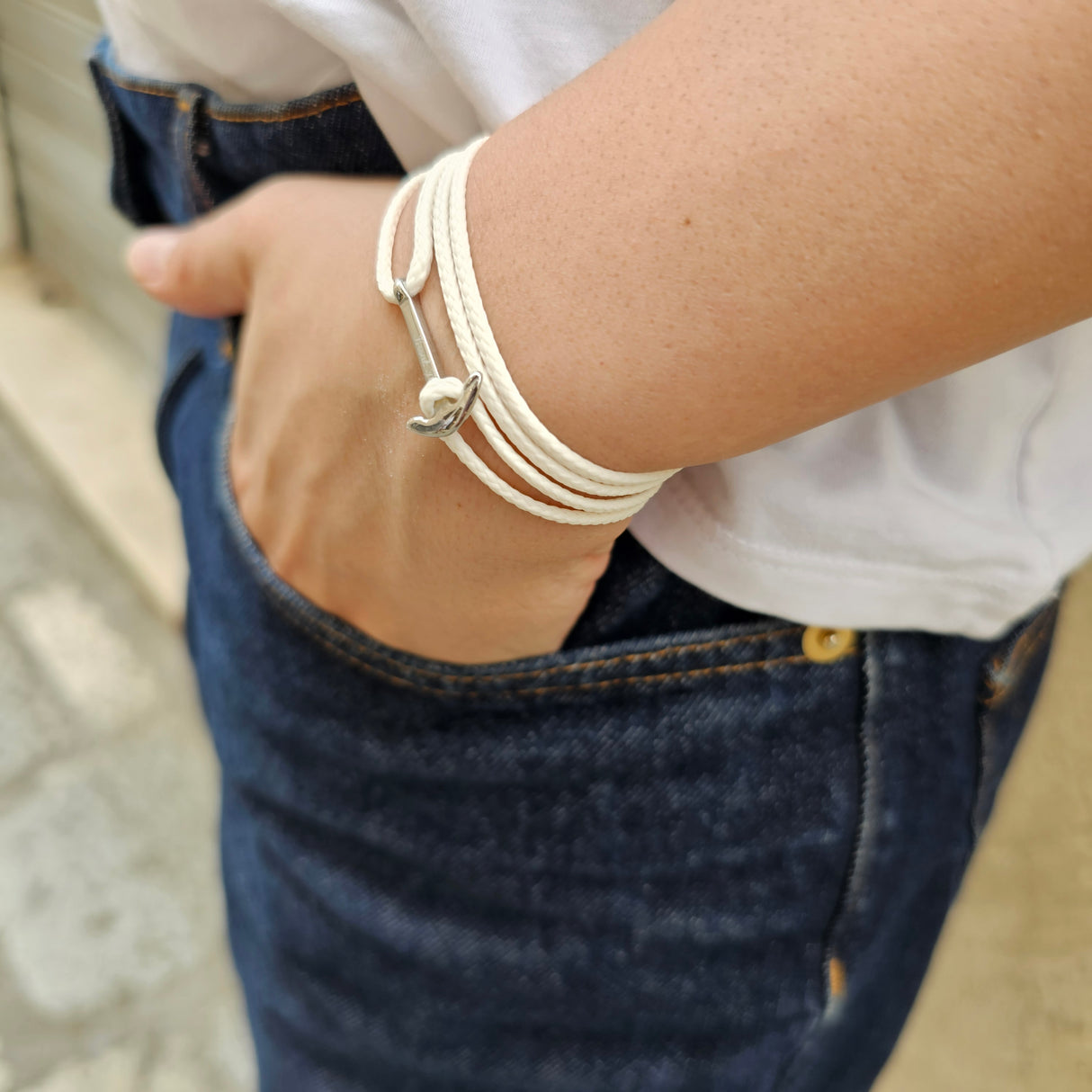YACHT CREW mini anchor bracelet cream