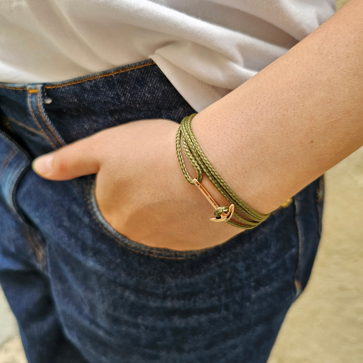 YACHT CREW mini anchor bracelet khaki