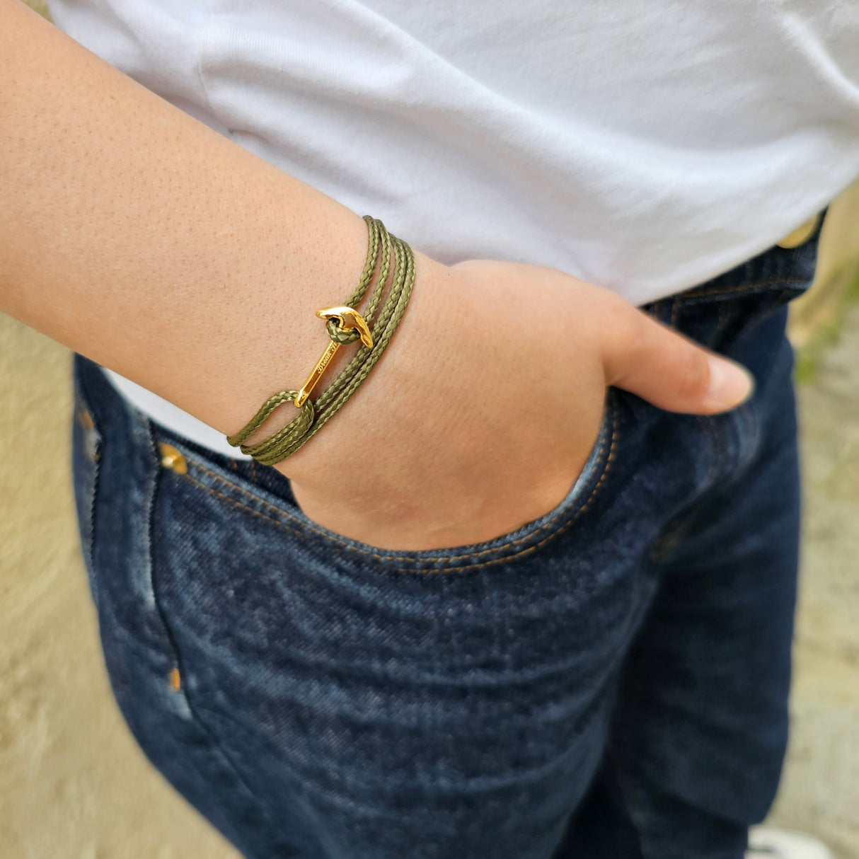 YACHT CREW mini anchor bracelet khaki