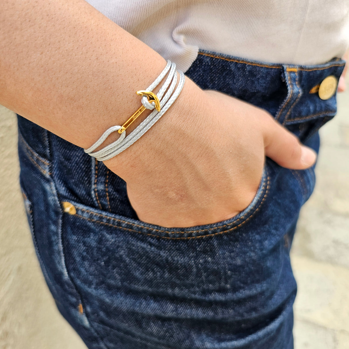 YACHT CREW mini anchor bracelet light grey