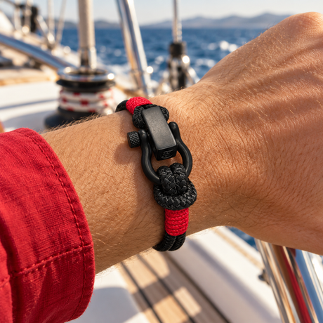 ROYAL 3mm nautisches Armband mit Faltschließe, schwarz/rot
