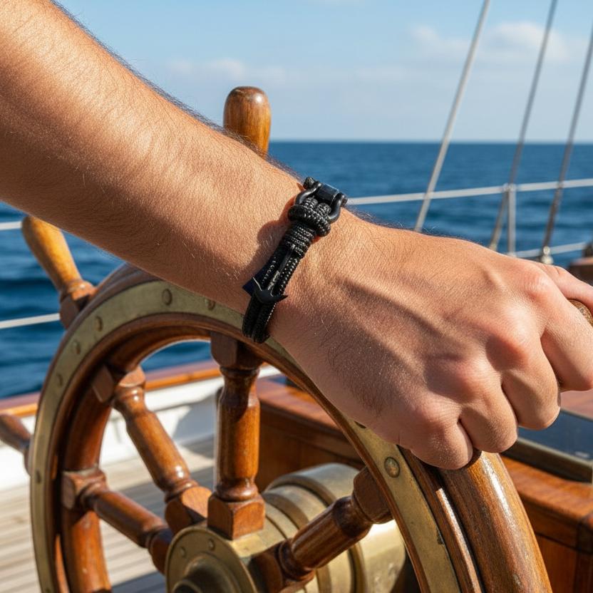 ADRIATICA Nautical Clasp & Anchor Bracelet Black