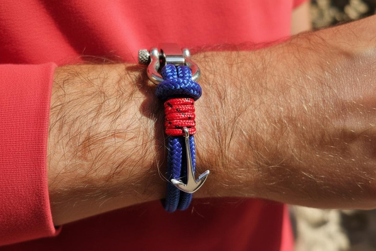 ADRIATICA Armband mit nautischem Verschluss und Anker, Blau/Rot