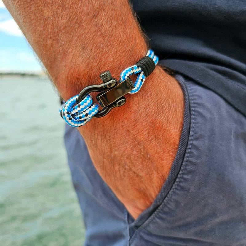 CAPTAIN 4mm Nautical Clasp Bracelet - Blue Mix Black
