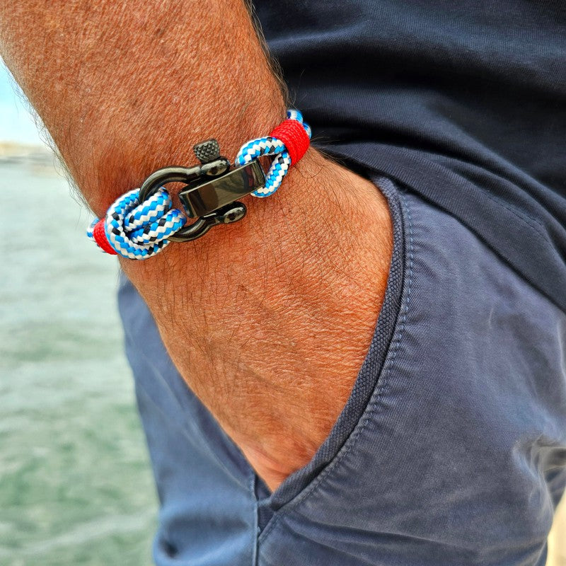 CAPTAIN 4mm Nautical Clasp Bracelet - Blue Mix Red