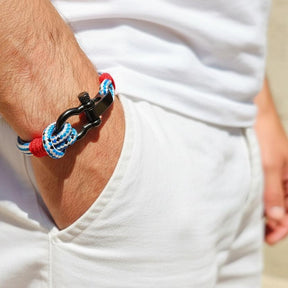 CAPTAIN 4mm Nautical Clasp Bracelet - Blue Mix Red