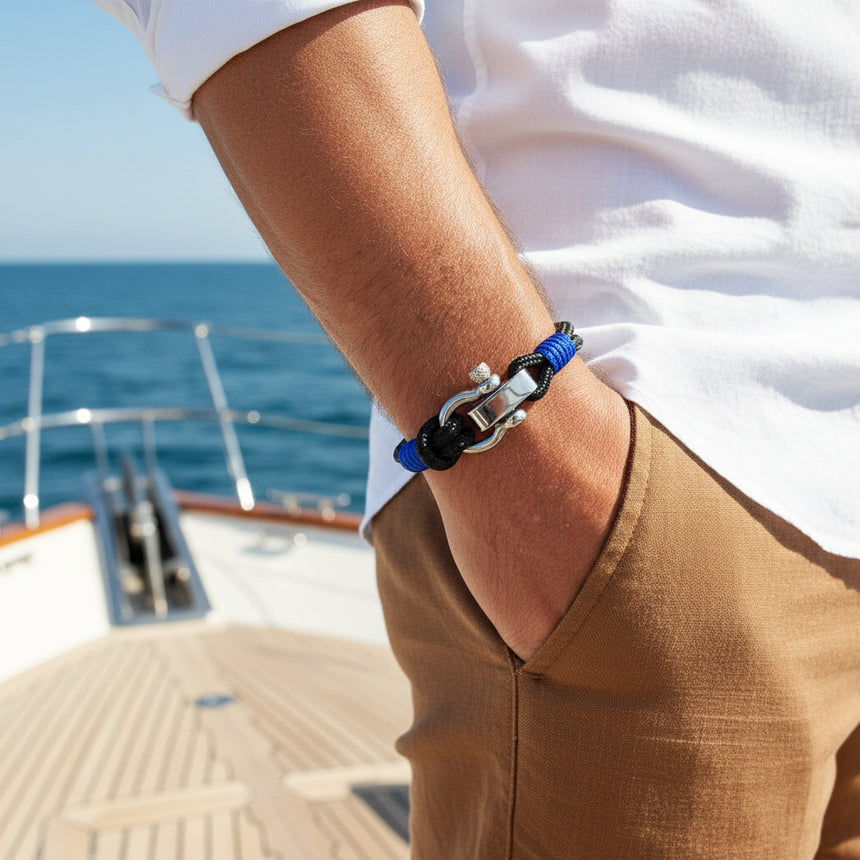CAPTAIN 4mm Nautical Clasp Bracelet - Electric Blue