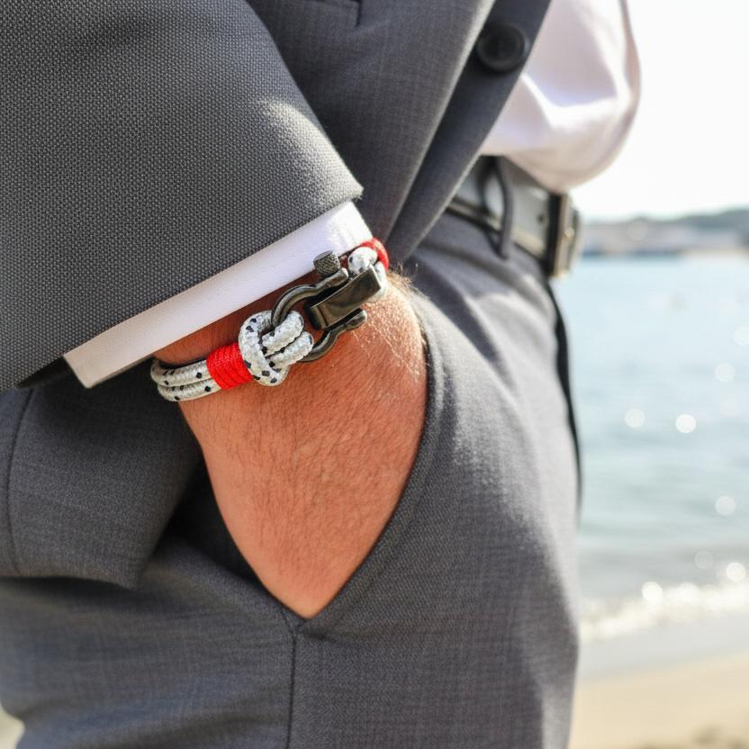 CAPTAIN 4mm Nautical Clasp Bracelet - Grey Mix Red