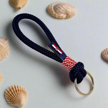 HARBOUR nautical rope keyring navy blue candy cane