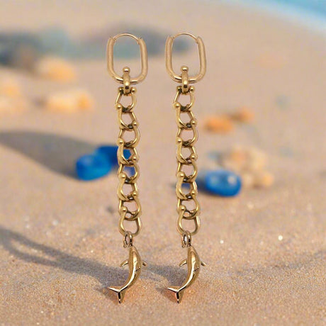 OCEAN MINI Dangle Earrings with Dolphin Pendant