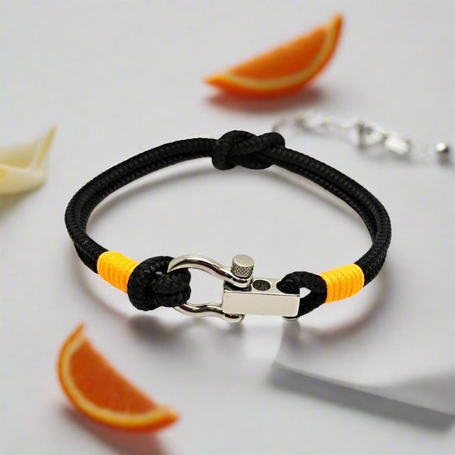 ROYAL 3mm nautical clasp bracelet black orange