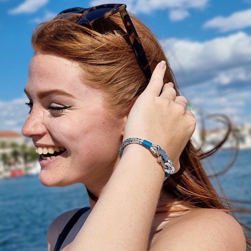 ROYAL 3mm nautical clasp bracelet grey mix turquoise