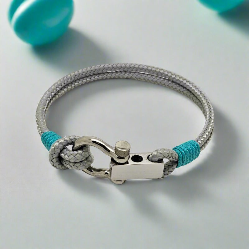 ROYAL 3mm nautical clasp bracelet grey turquoise